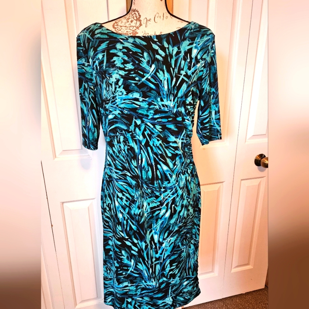 Connected Blue & Black Print Dress Size 12